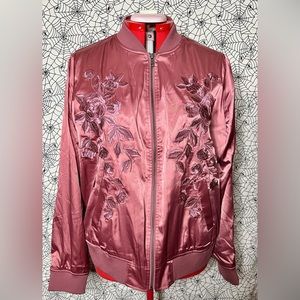 TORRID ROSY EMBROIDERED SATIN BOMBER JACKET